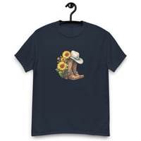 Image 3 of Unisex classic tee, Turquoise Sunflower Cowgirl Boots Tee