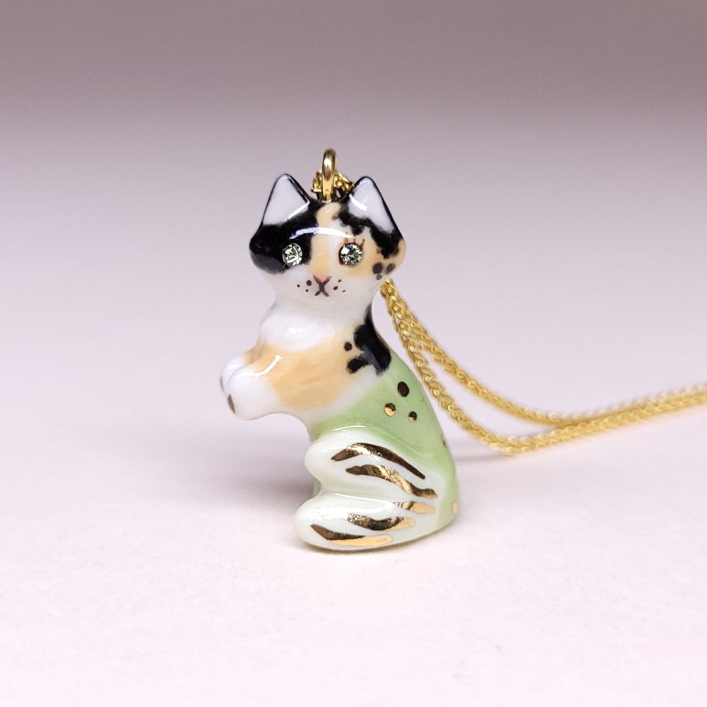 Image of Calico Purrmaid Porcelain & Gold Vermeil Pendant
