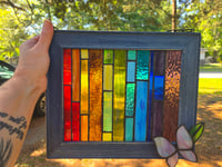Image 1 of Stained glass rainbow panel with 3 D butterfly