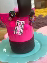 Image 2 of “Bye Felicia” neon pink, white and black tumbler handle charm