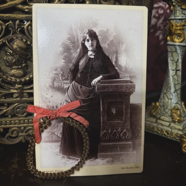 Image of Victorian Cabinet Card & Victorian Mourning Hair Wreathe