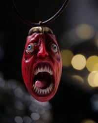 Image 8 of Berserk Egg of the King blood tears pendant, leather cord, brass hardware, OOAK