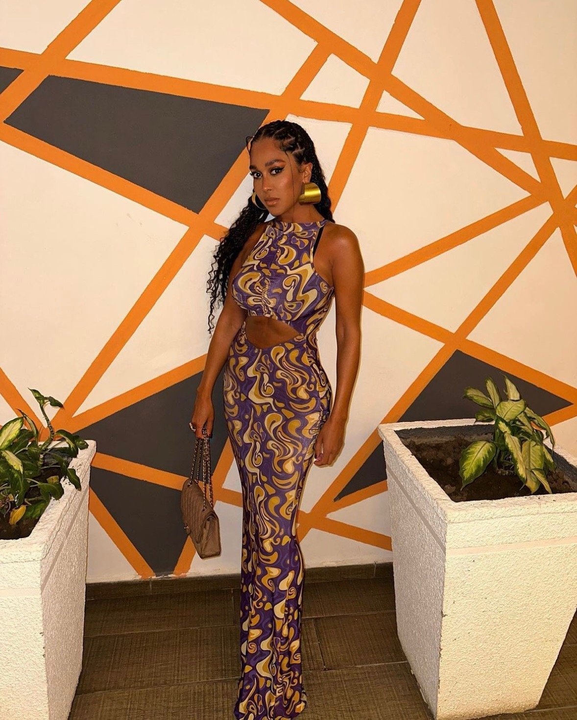 Image of ABSTRACT SLINKY CUT OUT MAXI DRESS (SIZE 6) 