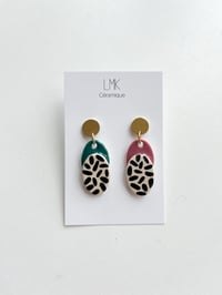 Paire de boucles d'oreilles céramique DOBLA canard et vieux rose