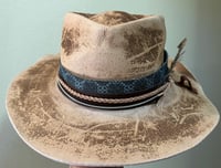 Image 1 of Brown Distressed Fedora Multi Layered Band Feather