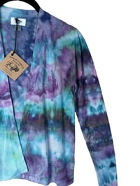 Image 5 of ♻️ UPCYCLED XS Lightweight Open Sweater Cardigan in Mermaid Watercolor Ice Dye