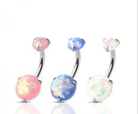 Image 4 of Double Opal Prong Set Cz 316L Ss Navel Ring