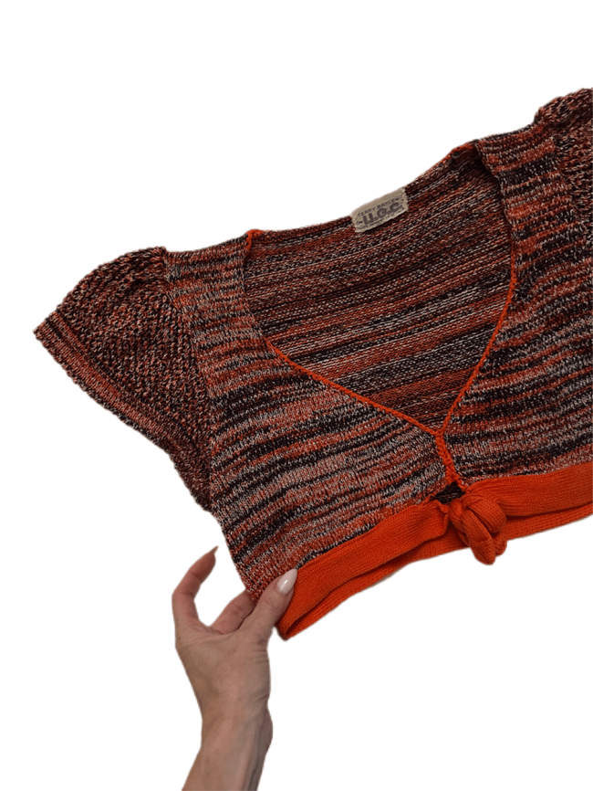 early 1970s space dyed knit flutter sleeve crop top