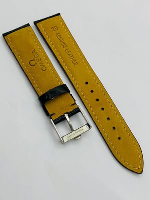 Image of 20mm CROC PADDED MENS LEATHER STRAP FOR OMEGA WATCH.BLACK.TOP QUALITY.HEAVY DUTY.VINTAGE BUCKLE