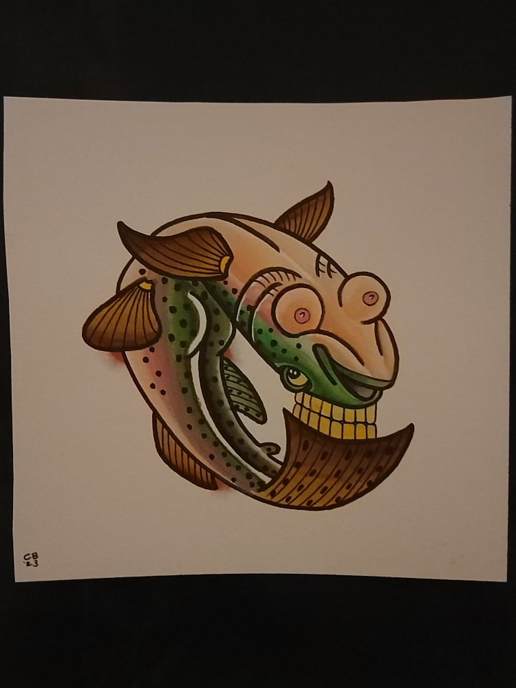 Image of Booby eyed fish face original paintings 
