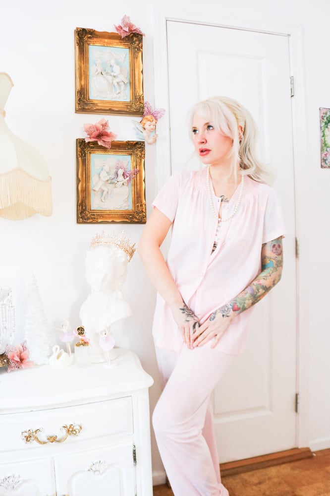 Image of Vintage 1970s Vanity Fair Pastel Pink Two Piece PJ Set (Small)