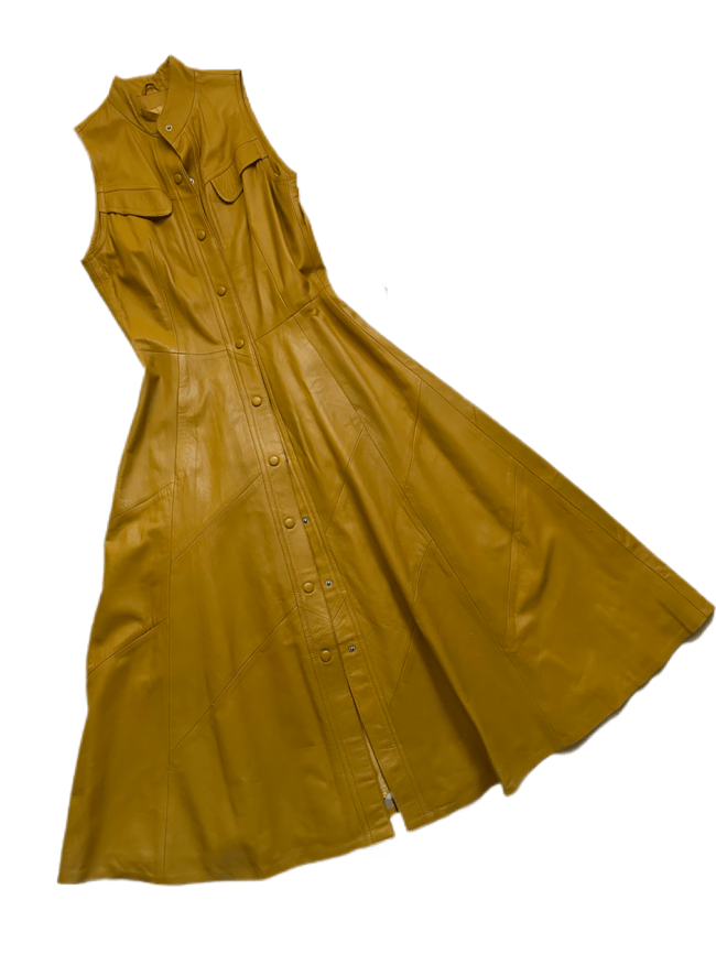 70s marigold yellow leather dress