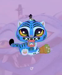 Image 2 of derpy tiger die cut sticker.