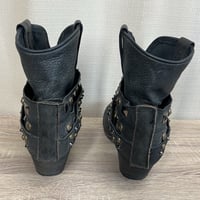 Image 4 of CIRCLE G two in one distressed black studded round tie ankle boots