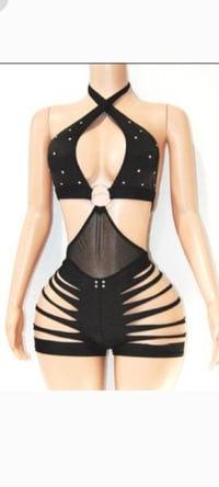 Image 4 of Slash Sides Rhinestone Shorts Romper 3 colors