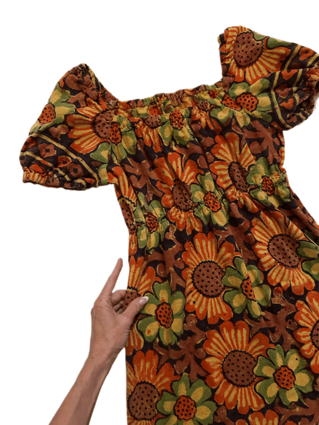 late 1960s India hand blocked batik cotton gauze maxi dress