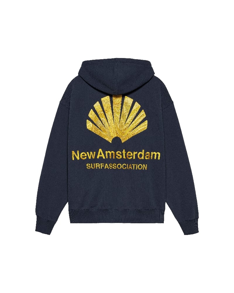 Image of NEW AMSTERDAM SURF ASSOCIATION LOGO HOODIE NAVY BLAZER/SUN YELLOW