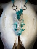 Teal Quartz Embellished Mink Skull - Necklace