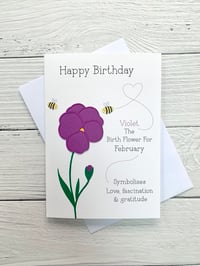 Image 1 of Handmade February Violet Birth Flower Card - Elegant Birthday Card for February Birthdays