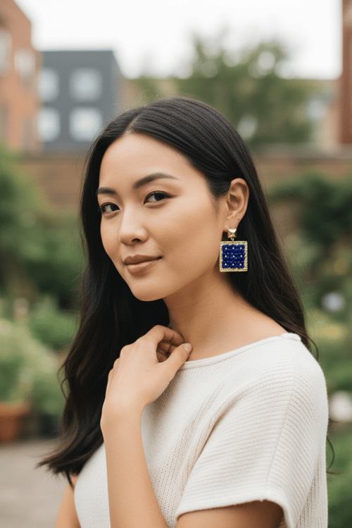 Image of Sapphire Blue Textured Square Earrings