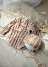 Image 1 of Knitted newborn set for photoshoot | brown tones