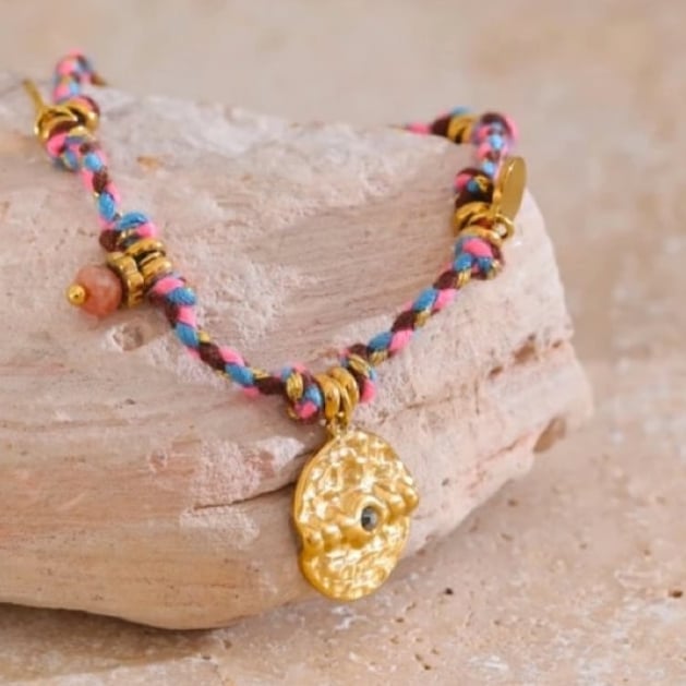 Image of REY 18ct Gold Plated Charm Boho Braided Bracelet