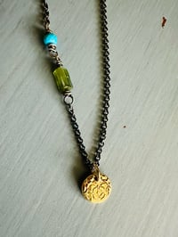 Image 3 of 22k gold tudor rose charm necklace with turquoise and tourmaline by peaces of indigo