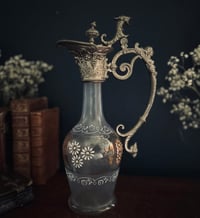 Image 1 of Magnifique aiguière en cristal peint émaillé et régule argenté, milieu du XIXème siècle!