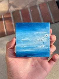 Image 2 of “flight across the sea” oil on canvas 3 x 3 inches 