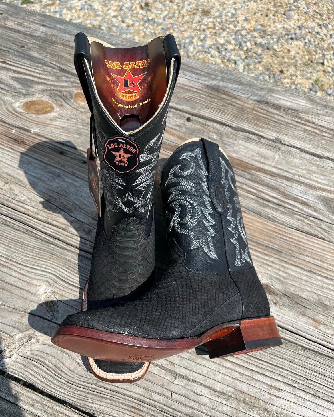 Los Altos Men’s Matte Black Python Wide Square Toe Boots | El Zacatecas ...