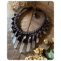 Image 2 of The Empress Necklace - Clear Quartz Crystals and Dark Brown Leather Deux