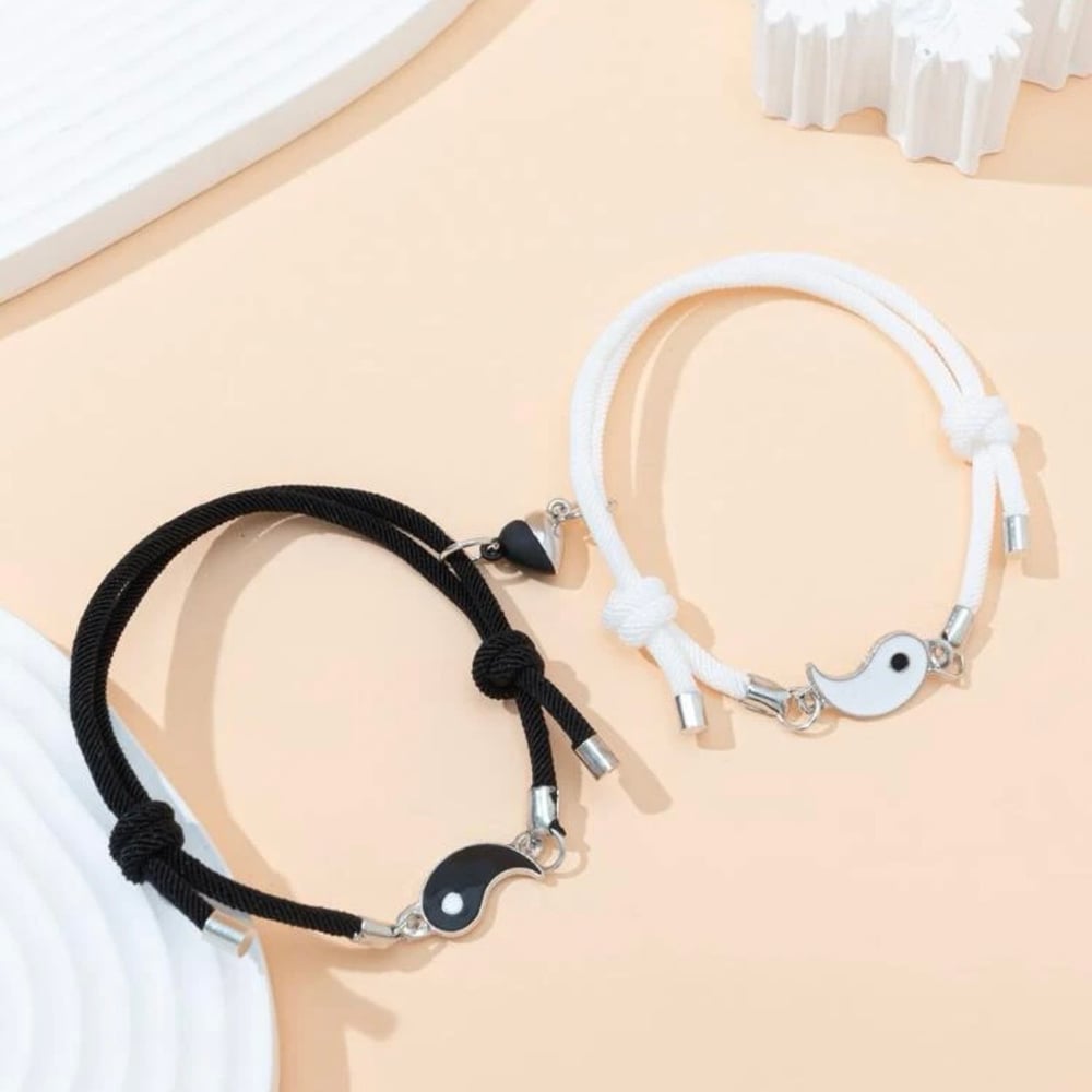 Image of 2pcs/set Yin and Yang Decor Couple Bracelet 