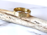 Image 1 of Celestial 18ct Gold Wedding Ring Crescent Moon Stamp Detail. Cosmic Moon Gold Wedding Band Stamped