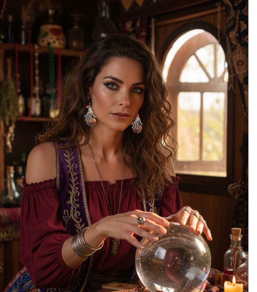 Image of Gypsy hand with crystal ball locking clasp earrings 