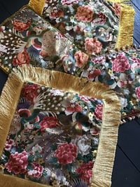 Image 9 of Japanese Metallic Peacock Cushion Cover With Gold Fringe
