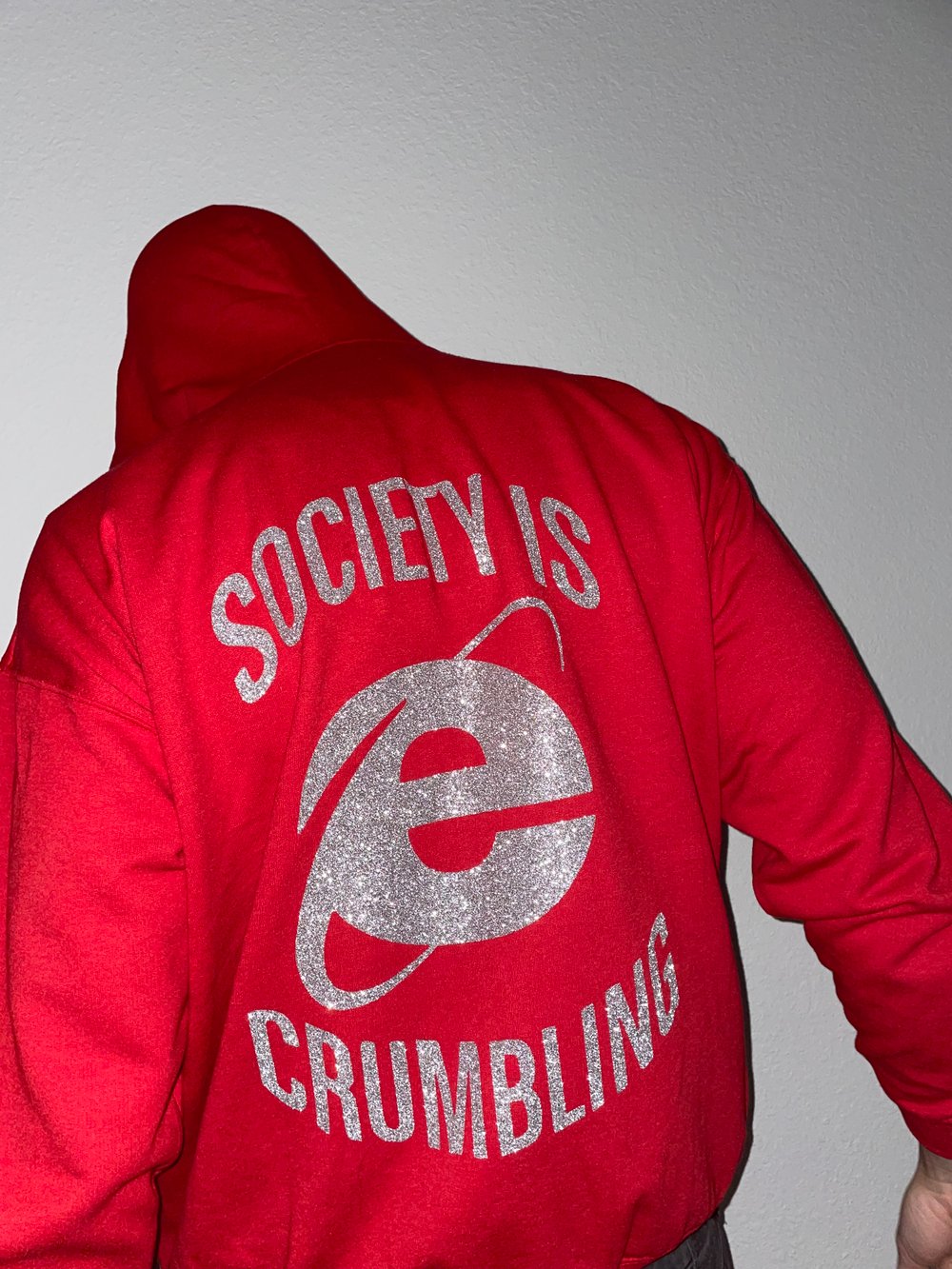 Image of RED SOCIETY IS CRUMBLING ZIP UP HOODIE 