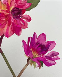 Image 4 of Three dahlias original unframed watercolour and gouache painting 