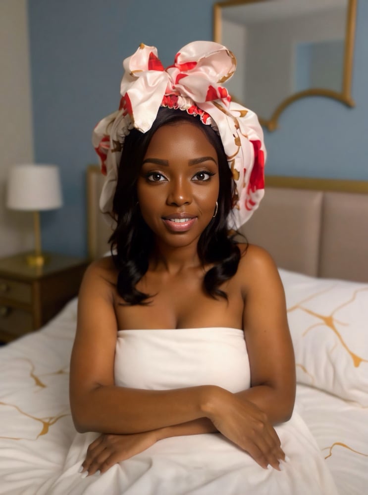 Image of Floral Reversible Silk Bonnet with Scarf 