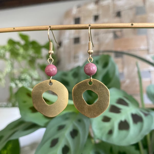 Image of Rhodonite and Brass Earrings 