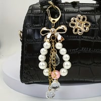 Image 2 of Elegant Bow Pearl Keychain with Crystal Drops - Perfect Gift for Her - Valentine's Day or Anytime - 