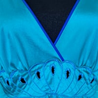 Image 2 of Vintage 70s Shadow Line Turquoise & Purple Embroidered Peacock Maxi Nightgown - Small