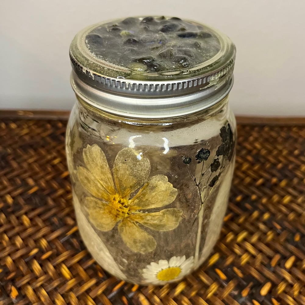 Image of labradorite floral mason jar