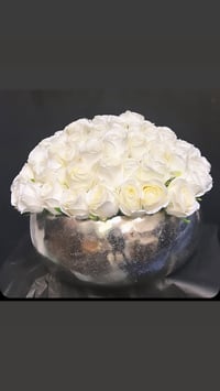 Image 2 of XL Silver Bow With Ivory Roses 40cm 