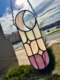 Image 4 of Stained Glass Moon Phase Suncatcher - Pastel Geometric Hanging Window Art Decor