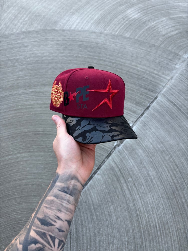 Image of  STEALTH BRIM RED ON RED ASTROS CUSTOM FITTED CAPS 