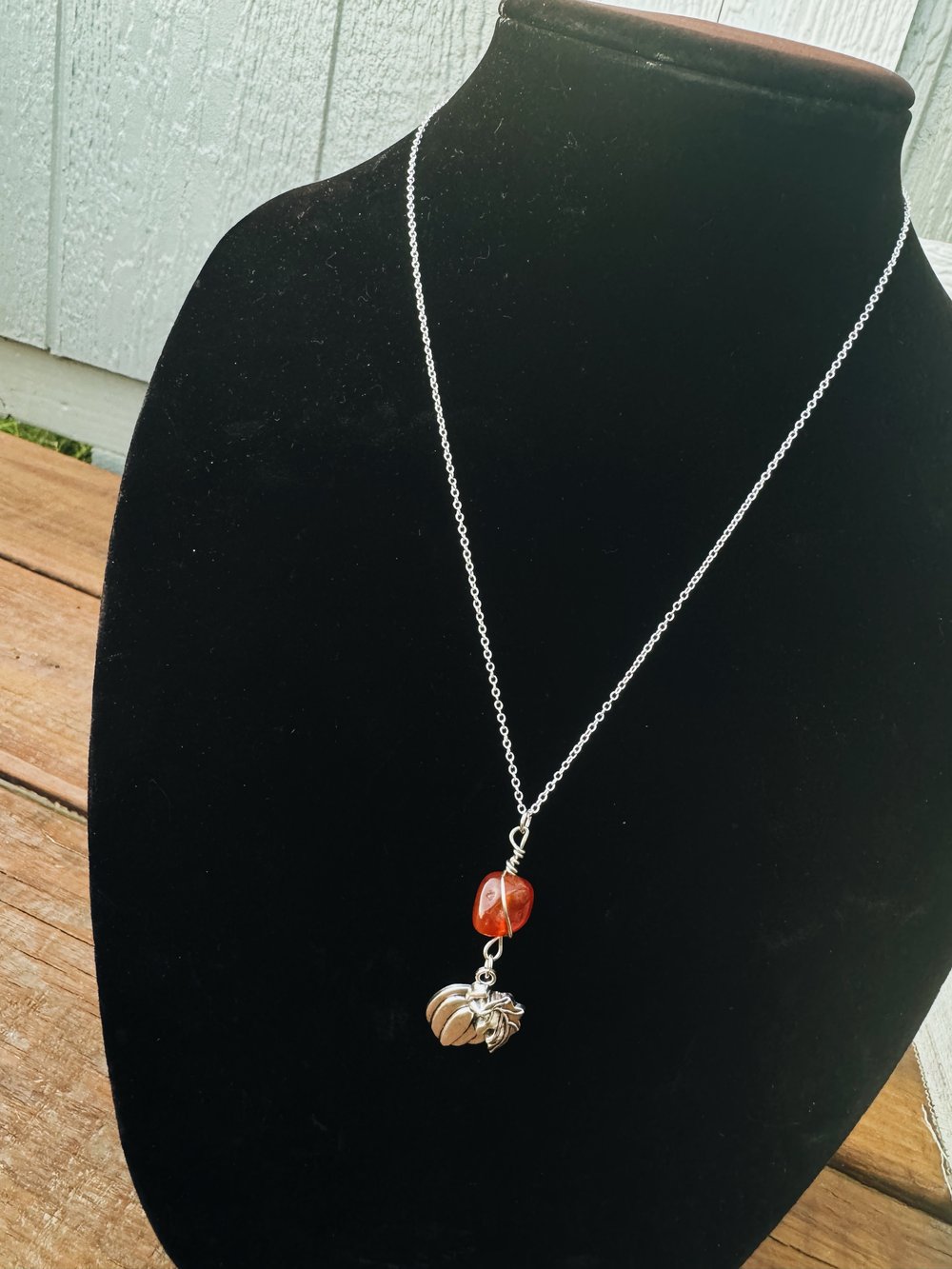 Image of Punkin Necklace w/ Carnelian (Sterling Silver plated chain)