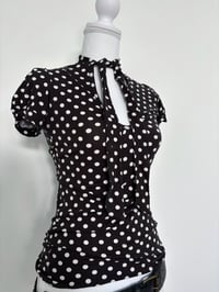 Image 2 of 00s Black polka dot top // S