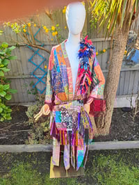 Image 2 of FRILL body cross Sari bag with ruffle -large detachable strap- Hamsa Hand 2