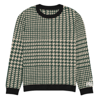 Image 4 of Dark Green Plaid Houndstooth Knitted crew neck sweater