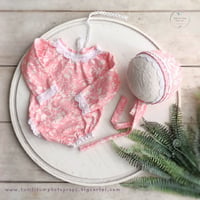 Image 1 of Millie newborn set romper and bonnet - light pink